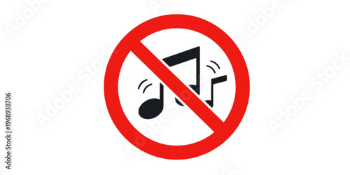 Sign prohibiting music on white background. Vector illustration.
