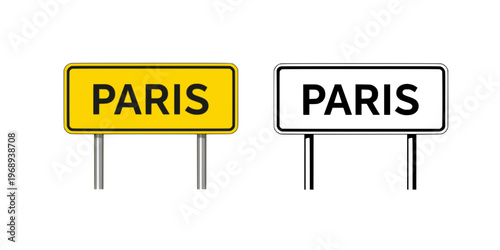 Road sign Paris on white background. Vector illustration.
