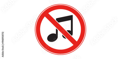 Sign prohibiting music on white background. Vector illustration.
