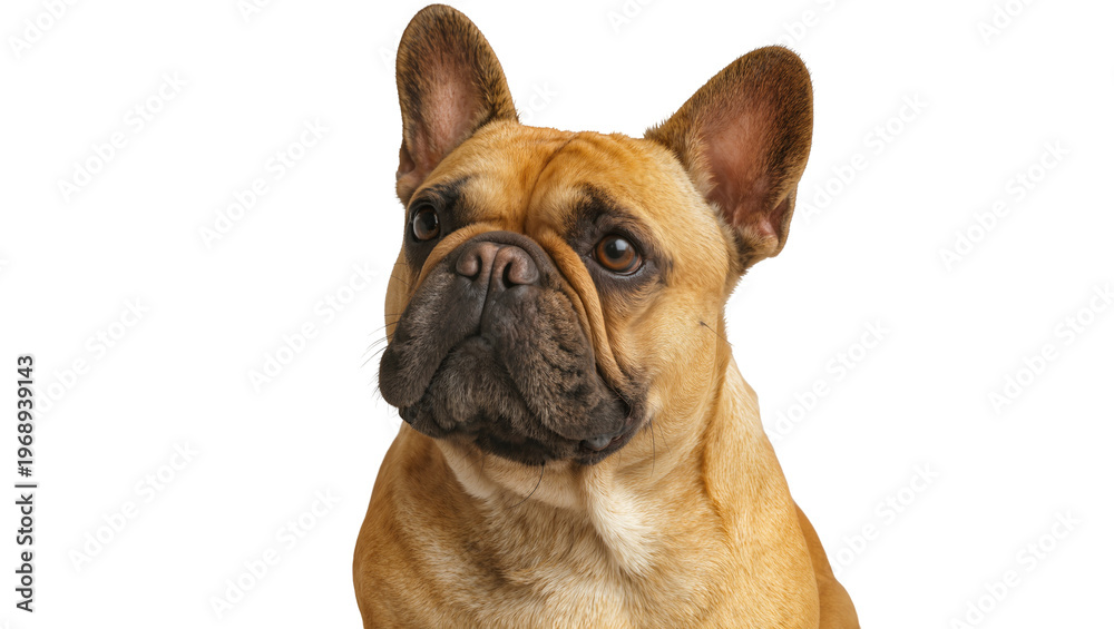 Fototapeta premium Fawn French Bulldog head with large ears, isolated on transparent background
