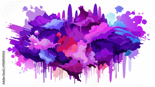 Purple Brushstrokes Watercolor Drips Abstract Vector Painting Multicolor Art White Background Design