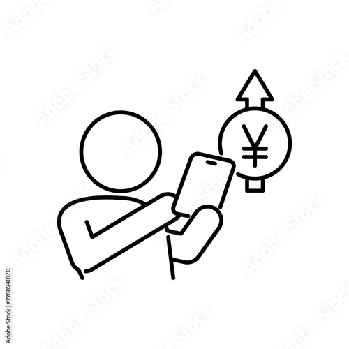 スマホでネット送金をしている人の線画アイコン