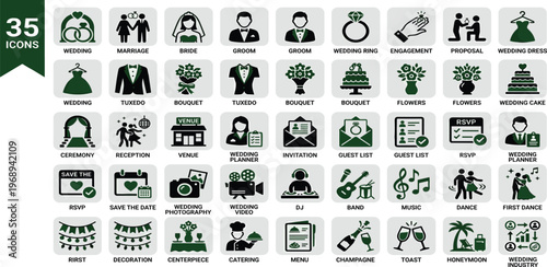 Wedding Icons and Symbols Collection for Ceremonies, Events, and Celebrations
