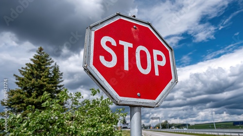 Stop sign on a against a sky. Road traffic safety concept.