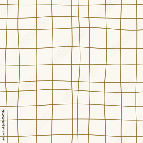 Rich gold pen strokes on warm cream forming loose woven gauze grid pattern. Seamless deep gold hand drawn crosshatch texture. Organic freehand background for premium packaging and foil stationery.