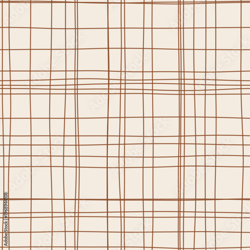 Bold sienna cord strokes forming loose woven gauze grid. Seamless warm sienna hand drawn crosshatch texture. Organic freehand pen background perfect for bohemian packaging and macrame branding.