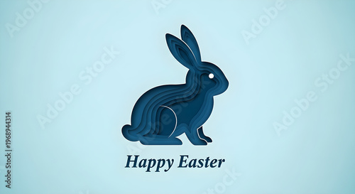 Happy easter paper cut card of rabbit jumping