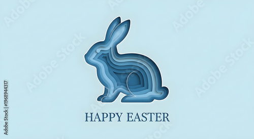 Happy easter paper cut card of rabbit jumping