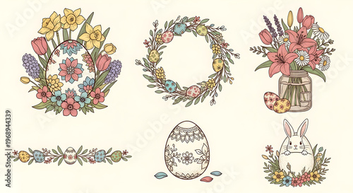 Easter egg hunt poster or invitation template. Vector illustration.