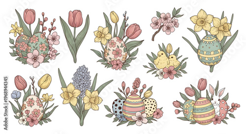 Easter egg hunt poster or invitation template. Vector illustration.