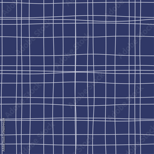Pale strokes soaked in deep indigo forming loose woven gauze grid pattern. Seamless indigo blue hand drawn crosshatch texture. Organic freehand background for indigo textiles and shibori packaging.