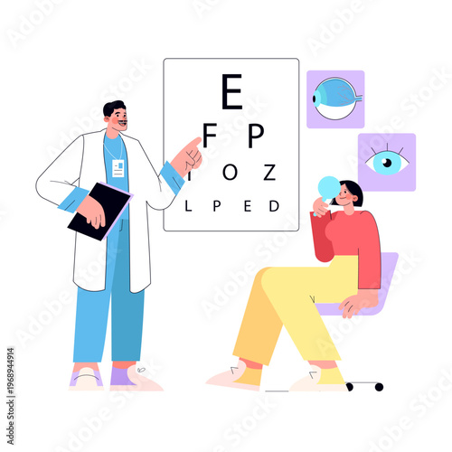 Optometrist Conducts Eye Test Vector Illustration