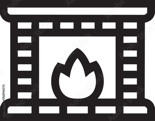 Fireplace Icon Home Heating Fire Flame Interior Comfort Simple Silhouette Illustration