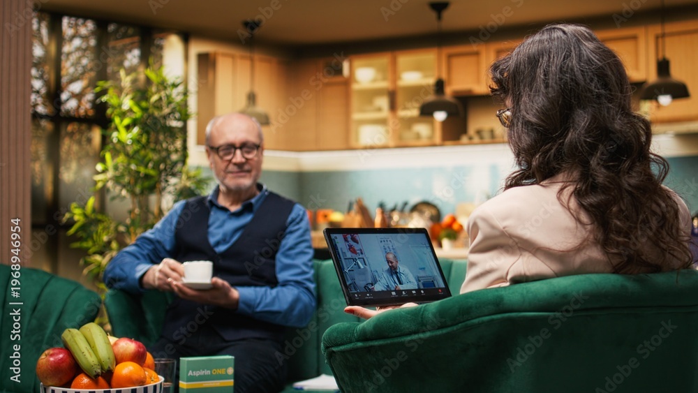 © DC Studio - Aged people attending online medical consultation with medic via tablet. Telehealth checkup with physician providing medical advice and treatment for vitality and wellness, virtual connection.