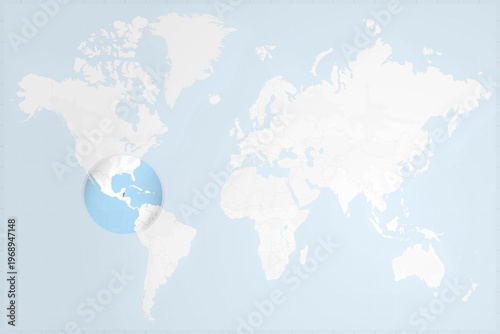 Belize Map with Flag in Magnifying Glass on World Map Background