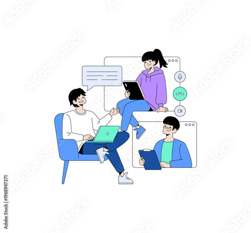 Group Virtual Meeting Vector Illustration with Devices