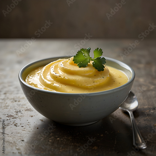 Smooth and glossy hollandaise sauce with fresh cilantro garnish