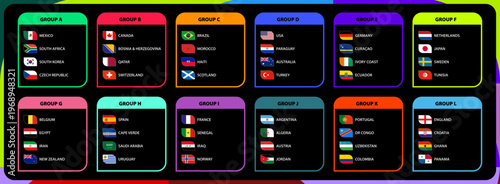 International Sports Tournament Group Stage Infographic on Black Background.