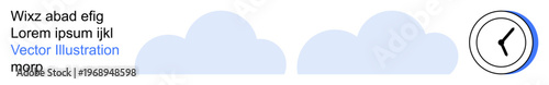 Time management, productivity, efficiency, cloud storage, weather forecast, minimalism. A simple clock with two blue clouds. Time management and productivity are the focuses of the concept