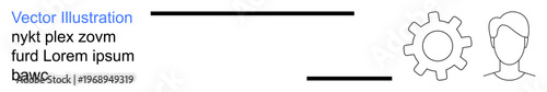 Business strategy, teamwork, collaboration, tech innovation, process efficiency, workflow management. Gear and human profile outline. Teamwork and tech innovation ion