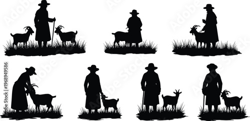 Farmers silhouettes working in field agriculture labor scene black and white illustration rural lifestyle isolated background farming concept