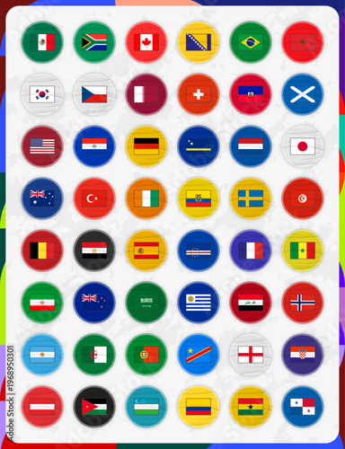 Collection of 48 national football team flags in Colorful Circles.