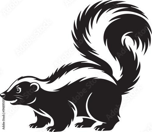 Black and white silhouette of a skunk with raised tail vector illustration EPS PNG file