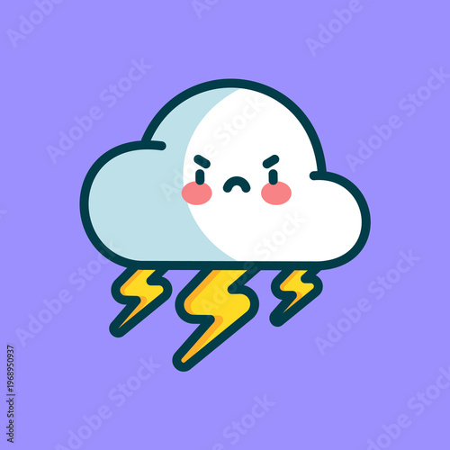 Cute Thunder Cloud Cartoon Vector Art, Illustration and Graphic