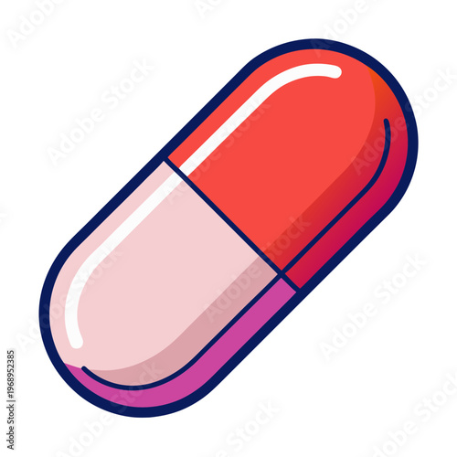 Medical pill capsule vector illustration, red and pink antibiotic medicine icon, pharmaceutical drug supplement graphic for healthcare design