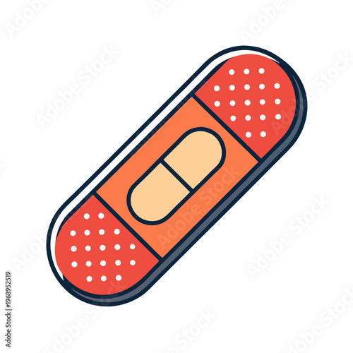 Medical adhesive bandage vector icon, red and orange first aid plaster for wound care, flat cartoon style surgical dressing for healthcare