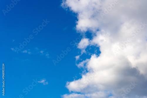 Blauer Himmel mit weißen Wolken auf der rechten Bildseite und viel freiem Raum