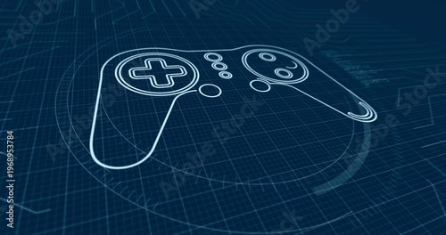 Gaming pad esports contour and outline 3d symbol on blueprint scheme background
