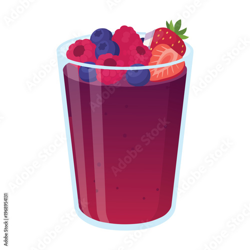 refreshing mixed berry smoothie in clear cup vector illustration
