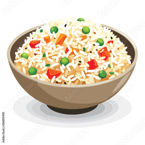 colorful vegetable fried rice bowl flat design vector illustration