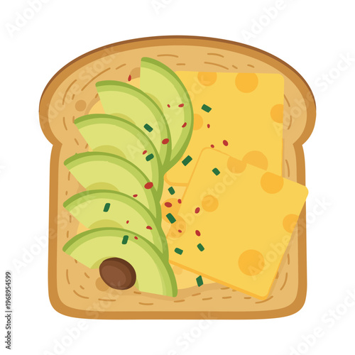 healthy avocado and cheese sandwich on whole grain bread vector illustration