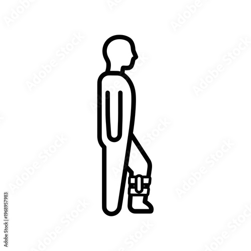 Person with leg orthosis brace icon in outline style on light background