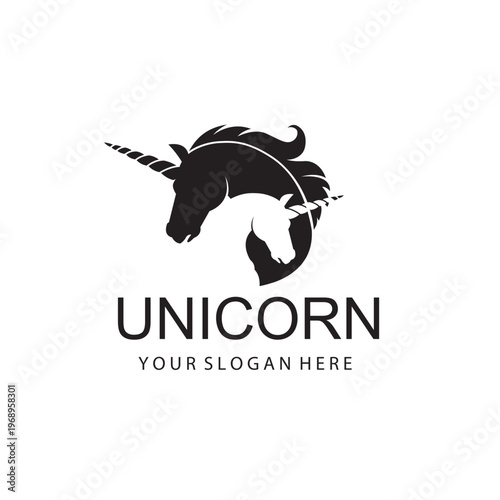 monochrome icon of unicorn head silhouette isolated on white background