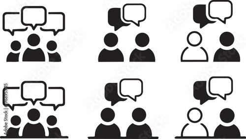 Dialogue Icons Collection: A curated collection of icons representing communication, discussion, and conversation across various groups and individual interactions.