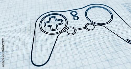 Gaming pad esports contour and outline 3d symbol on project scheme background