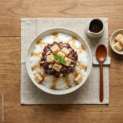 Sweet Red Bean Dessert Plate is a traditional Asian-inspired dessert featuring red bean paste as the main ingredient, often served with a variety of sweets like mochi, shaved ice, rice cakes, or fruit