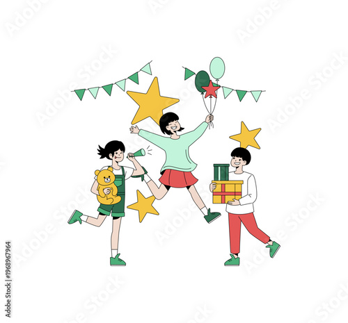 Children's Celebration with Balloons and Gifts Illustration