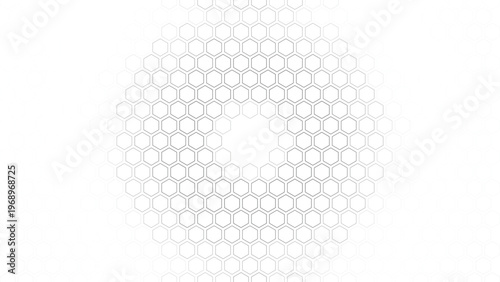 Abstract hexagon cluster with central space, geometric honeycomb pattern, minimal white background, modern digital grid texture, clean technology backdrop, futuristic design concept