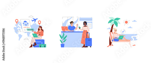 Travel Planning and Relaxation Vector Illustration Set