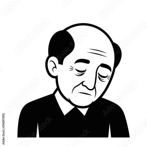 Elderly man with closed eyes expressing sadness or reflection portrait illustration