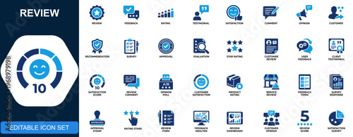 Принти на полотні Review icon set, feedback, rating, testimonial, satisfaction, comment, opinion, customer experience, recommendation, survey