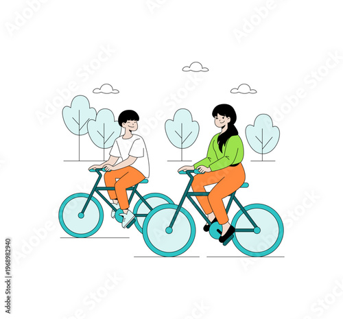 Happy People Cycling Together Vector Illustration