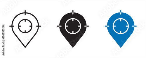 Location pin vector icons black white and blue geographic vector illustration