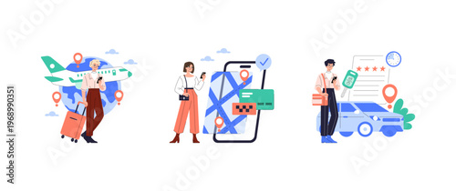 Travel and Transportation Vector Illustration Set