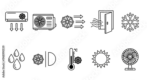 Climate Control Icons Air Conditioning, Temperature, Weather, and Ventilation Symbols