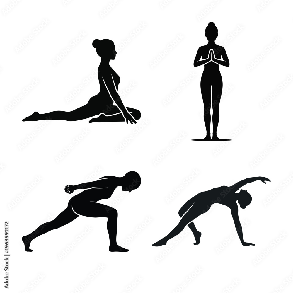 Obraz premium Yoga Poses Silhouette Collection For Wellness And Fitness Concepts